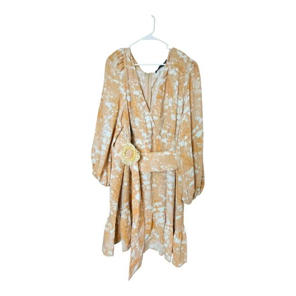 Fashion To Figure Womens Ruffle Balloon Long Sleeve Belted Mini Dress Yellow 4 - Picture 3 of 9